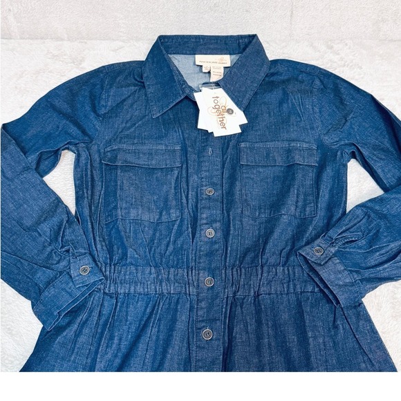 Jumpsuit Women Denim Utility Button Front Comfort Cinch Waist Sz 12 Wide Leg NWT - Picture 10 of 16